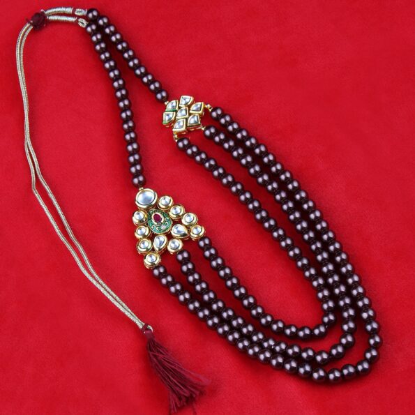 Pearlz Gallery kundan meena with coffee color Pearl 18 Inch 3 strands Necklace.