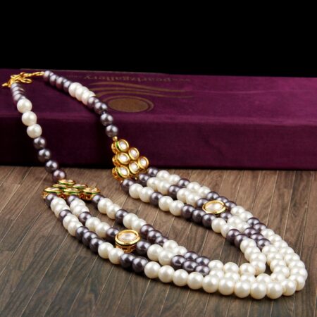 White and Gray Pearl with kundan meena Necklace for women.