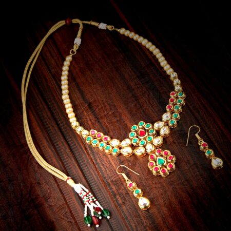 Pearlz Gallery Multi Color kundan meena With imitation pearl Necklace set.