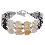 Pearlz Gallery Ambrosia Citrine & Black Agate Gemstone Beads Triple Strand Bracelet