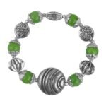 Pearlz Gallery Green Quartz And Metal Beads 7.5 Inch Stretchable Bracelet For Girls