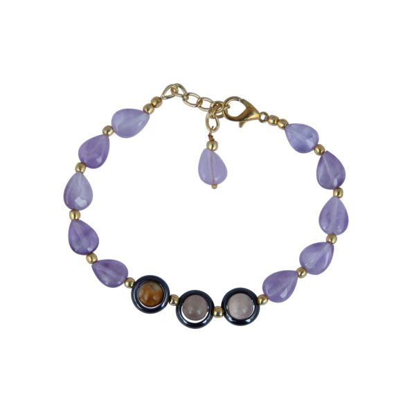 Pearlz Gallery Amethyst Moon Stone And Hematite Beads Bracelet