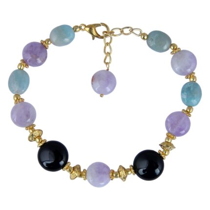 Pearlz Gallery Amethyst, Black Agate And Amazonite Beads Bracelet