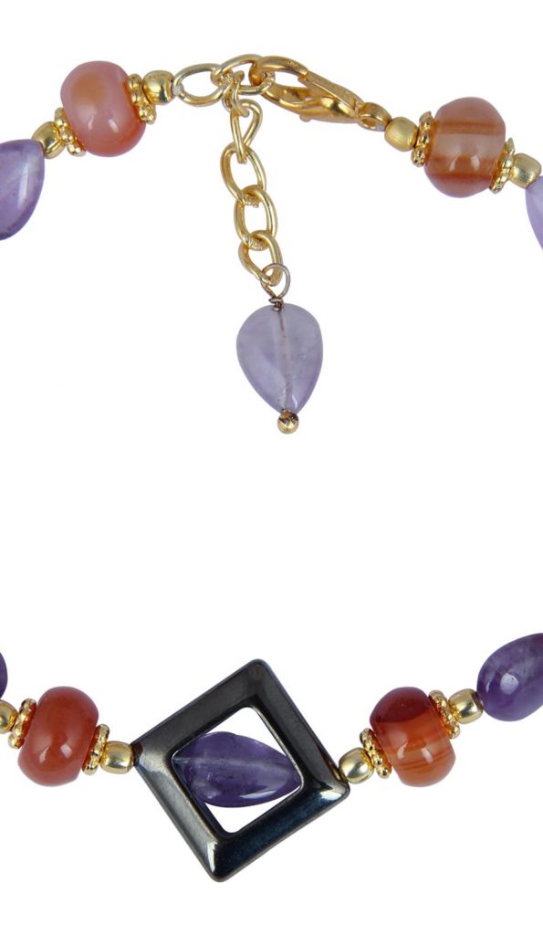 Pearlz Gallery Amethyst Hematite And Carnelian Beads Bracelet