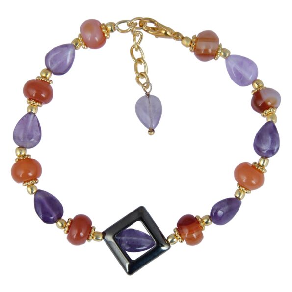 Pearlz Gallery Amethyst Hematite And Carnelian Beads Bracelet