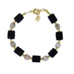 Pearlz Gallery Black Agate And Moon Stone 7 Inches Beads Bracelet For Women