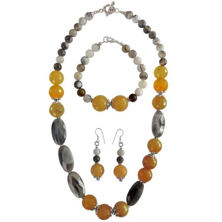 Dyed Yellow Agate, Botswana Agate 3-pieces Necklace set