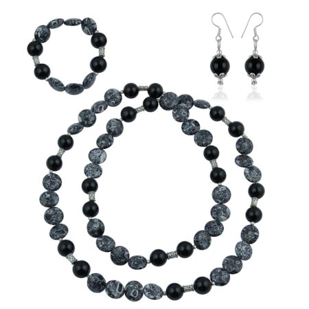 Pearlz Ocean Black Agate, Mosaic Beads 3-Pieces Necklace Set