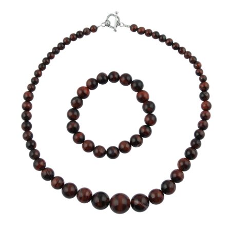 Pearlz Ocean Melisma Red Tiger Eye Gemstone Beads Two- Piece Necklace Set