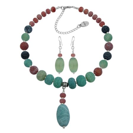 Pearlz Ocean Musette Multi Color Frosted Agate Gemstone Beads Two- Piece Necklace Set