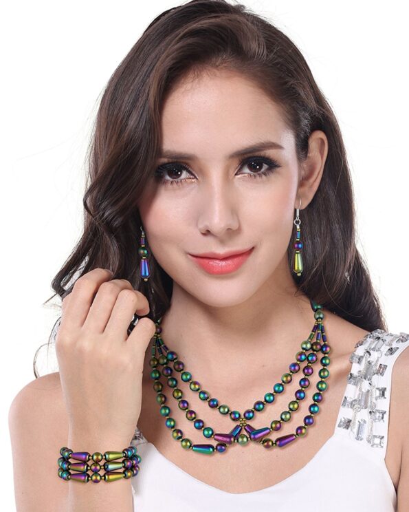 Pearlz Ocean Color Zest Rainbow Hematite Gemstone Beads Three- Piece Necklace Set