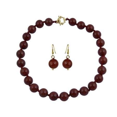Pearlz Ocean Dyed Red Agate Gemstone Beads Necklace Set