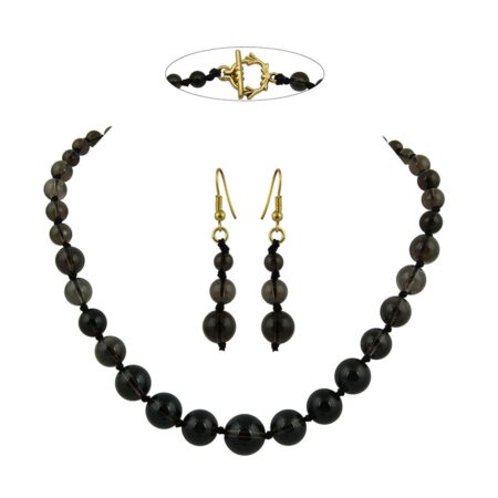 Pearlz Ocean Smoky Brown Quartz Beads Necklace Set