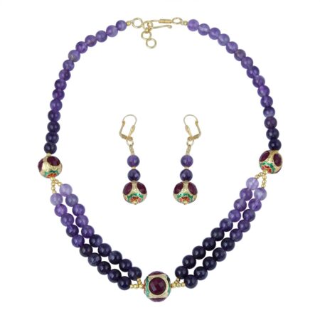 Pearlz Gallery Charming Round Shaped Amethyst Necklace Set For Women