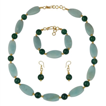 Pearlz Gallery Charming Swirl Oval And Round Shaped Amazonite And Green Banded Agate Necklace Set For Women