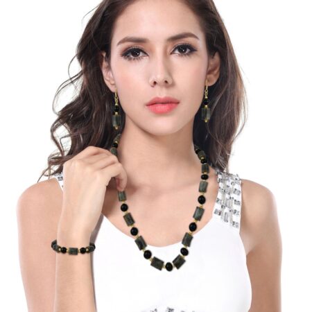 Pearlz Gallery Lovely Tube And Round Shaped Black Onyx And Labradorite Necklace Set For Women