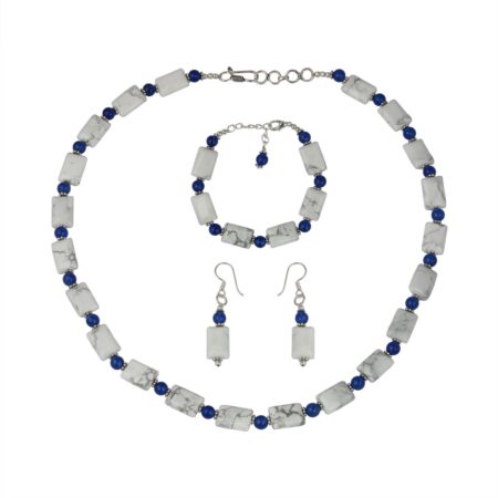 Pearlz Gallery Palatial Round And Rectangle Shaped Howlite And Blue Jade Necklace Set For Women