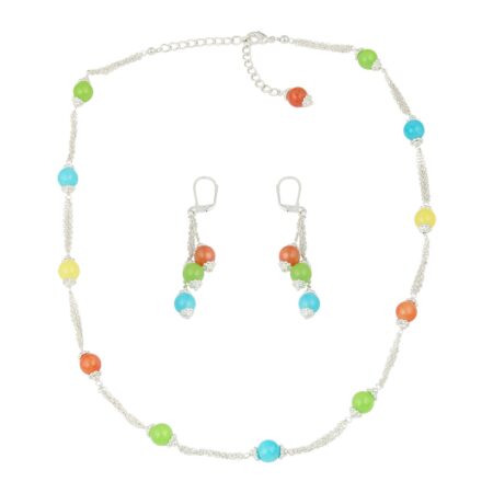 Pearlz Gallery Necklace Set Designed With Green, Orange, yellow And Blue Stone With Enticing Earring Set.