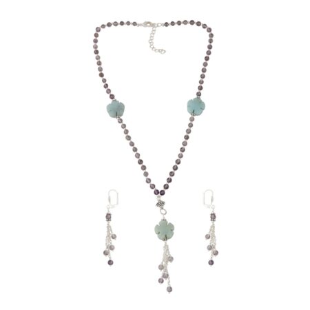 Pearlz Gallery Comfortable Green Amazonite,  Amethyst Brazilian Beaded Necklace and Earrings Trendy Jewelry Set for Women