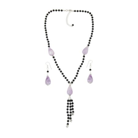 Pearlz gallery Embellished Amethyst Lavender,  Black Onyx Beaded Necklace and Earrings Trendy Jewelry Set for Women
