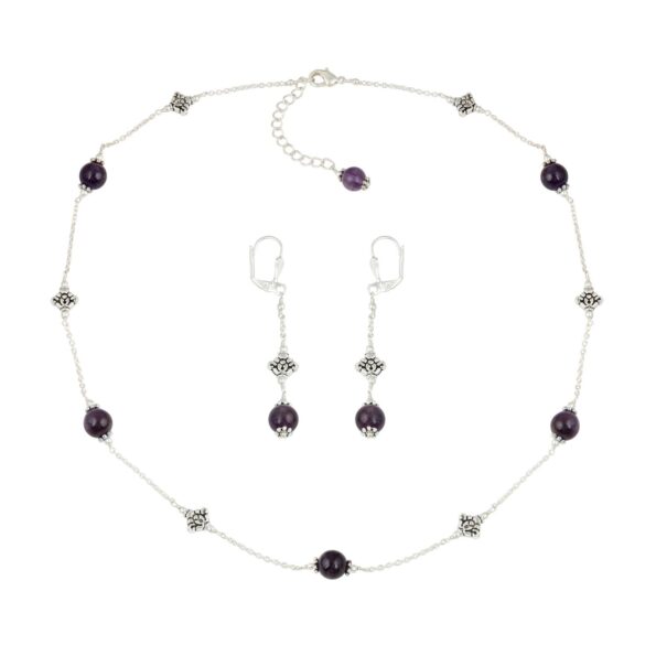 Pearlz Gallery Fashion Faithful Amethyst Beaded Necklace and Earrings Trendy Jewelry Set for Women