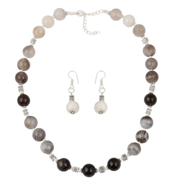 Pearlz Gallery Satisfying Botswana Agate Beaded Necklace and Earrings Trendy Jewelry Set for Women