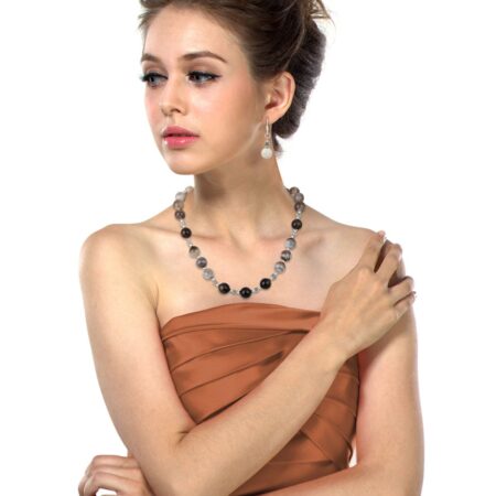 Pearlz Gallery Satisfying Botswana Agate Beaded Necklace and Earrings Trendy Jewelry Set for Women