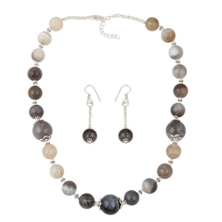 Pearlz Gallery Immaculate muti color Botswana Agate Beaded Necklace and Earrings Trendy Jewelry Set for Women