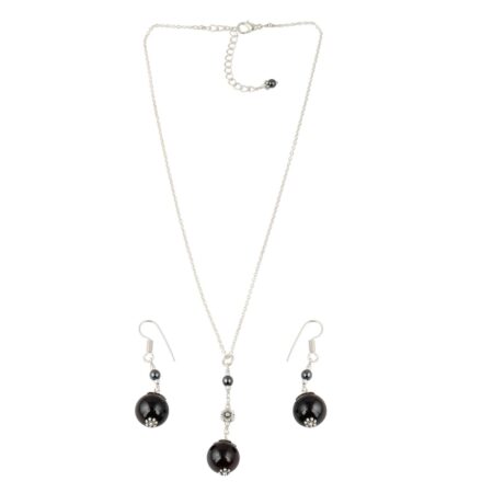 Pearlz Gallery Stunning Garnet,  Hematite Beaded Necklace and Earrings Trendy Jewelry Set for Women