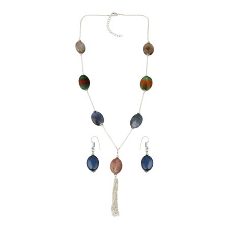 Pearlz Gallery Multi Color Poppy Agate ( Knotted ) In Faceted Oval Shape For Women And Girls