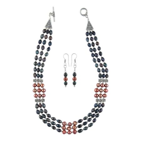 Pearlz Gallery Dyed Black And Coffee Color Freshwater Pearl Necklace Set.