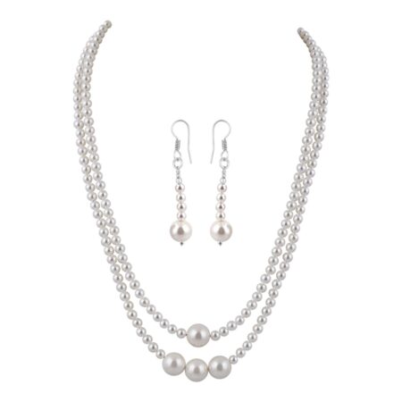 Two Strands Shell Pearl Necklace Set.