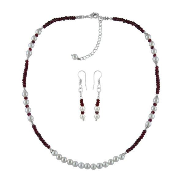 Single Strand Shell Pearl And Rhodolite Garnet Necklace Set.