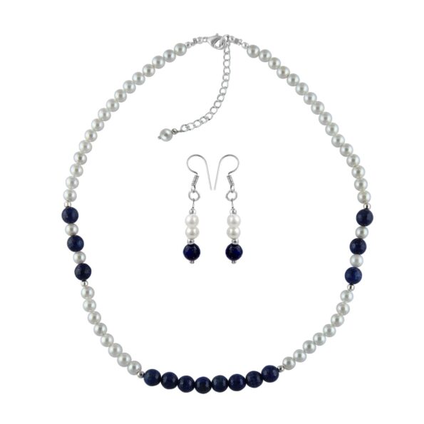 Shell Pearl And Dyed Lapis Lazuli Necklace Set.