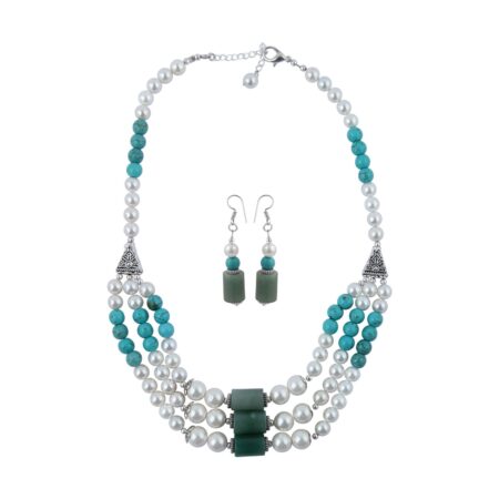 Shell Pearl,  Turquoise And Green Aventurine Necklace Set.