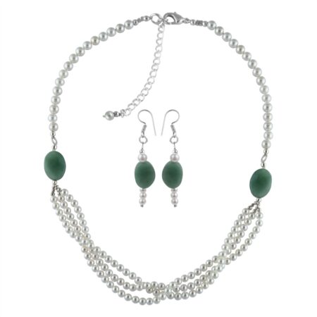 Shell Pearl And Green Aventurine Necklace Set.