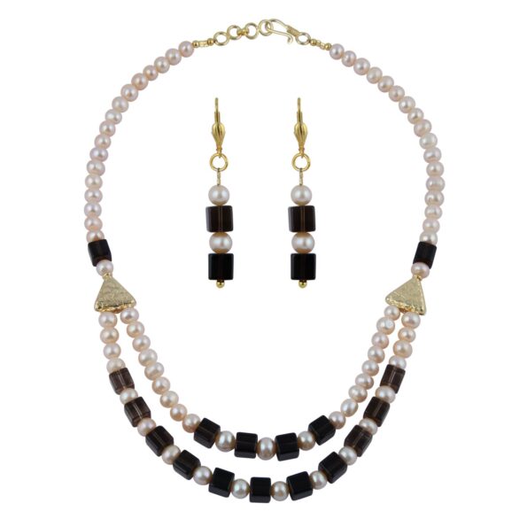 Freshwater Pearl and Smoky Quartz 18 inches Necklace Set.