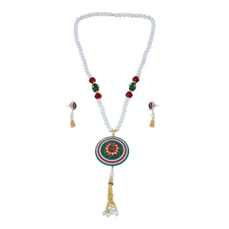 Pearlz Gallery Pleasant Taiwan Shell Pearl and Jade gem stone in Different Hexagon,  Drum and Round shapes Necklace Set for women.
