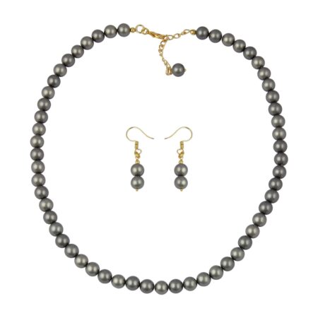 Pearl Necklace Set Crafted 18 Inch Set With Total Gray Stone With Splendid Pair Of Earring With Hook Clasp