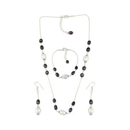 White Freshwater and Dyed Black Freshwater Pearl Necklace Set by Pearlz Ocean