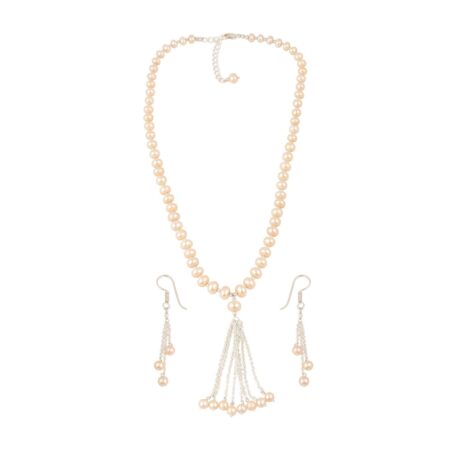 Pearlz Gallery Attractive Orange Fresh Water Pearl Necklace Set With Pretty Set of Earring.