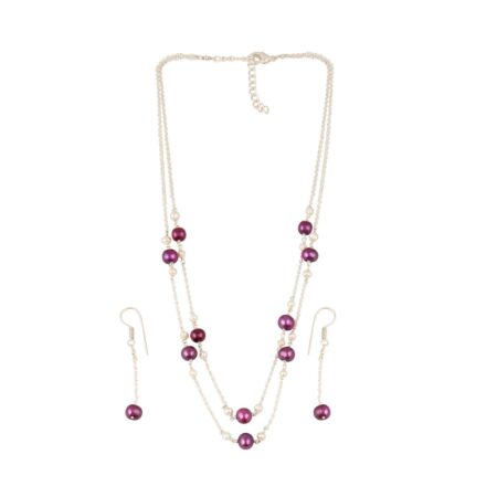 Pearl Necklace Set with Exquisite Dyed Purple and White Freshwater Pearls