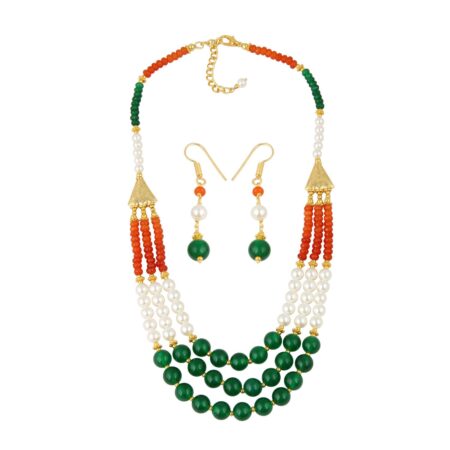 Pearl Necklace Set of Taiwan Pearls and Jade in Gold Plating
