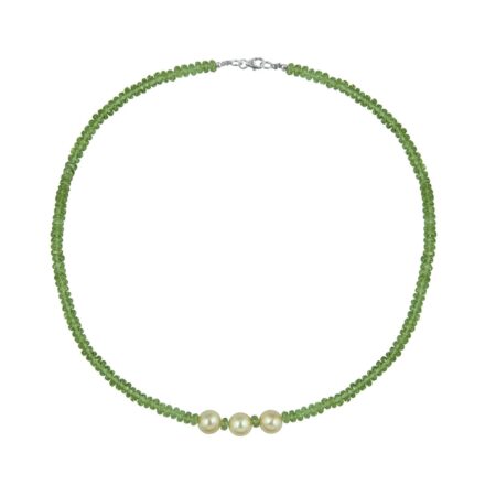 Pearlz Ocean Roundel Shaped Green Peridot Silver Necklace