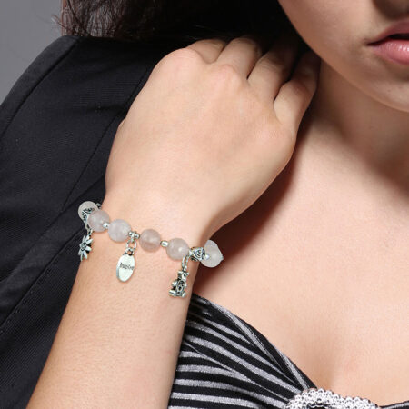 Pearlz Gallery Rose Quartz Gemstone Charms Beads Bracelet
