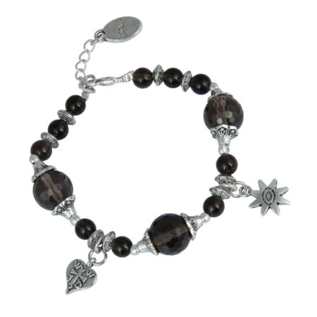 Pearlz Gallery Enigmatic 7.5 Inches Smoky Quartz Gemstone Beads Charms Bracelet