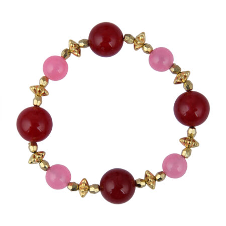 Pearlz Gallery Red And Pink Quartz 7-7.5 Inch Stretchable Beads Bracelet