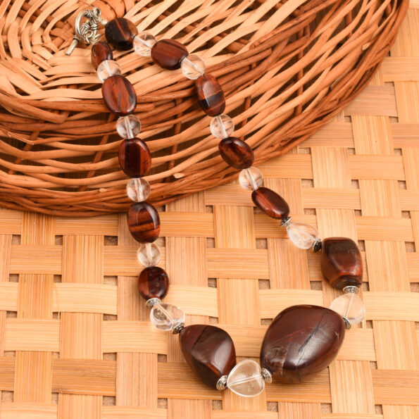 Pearlz Gallery Crystal and Red Tiger Eye Beads Necklace