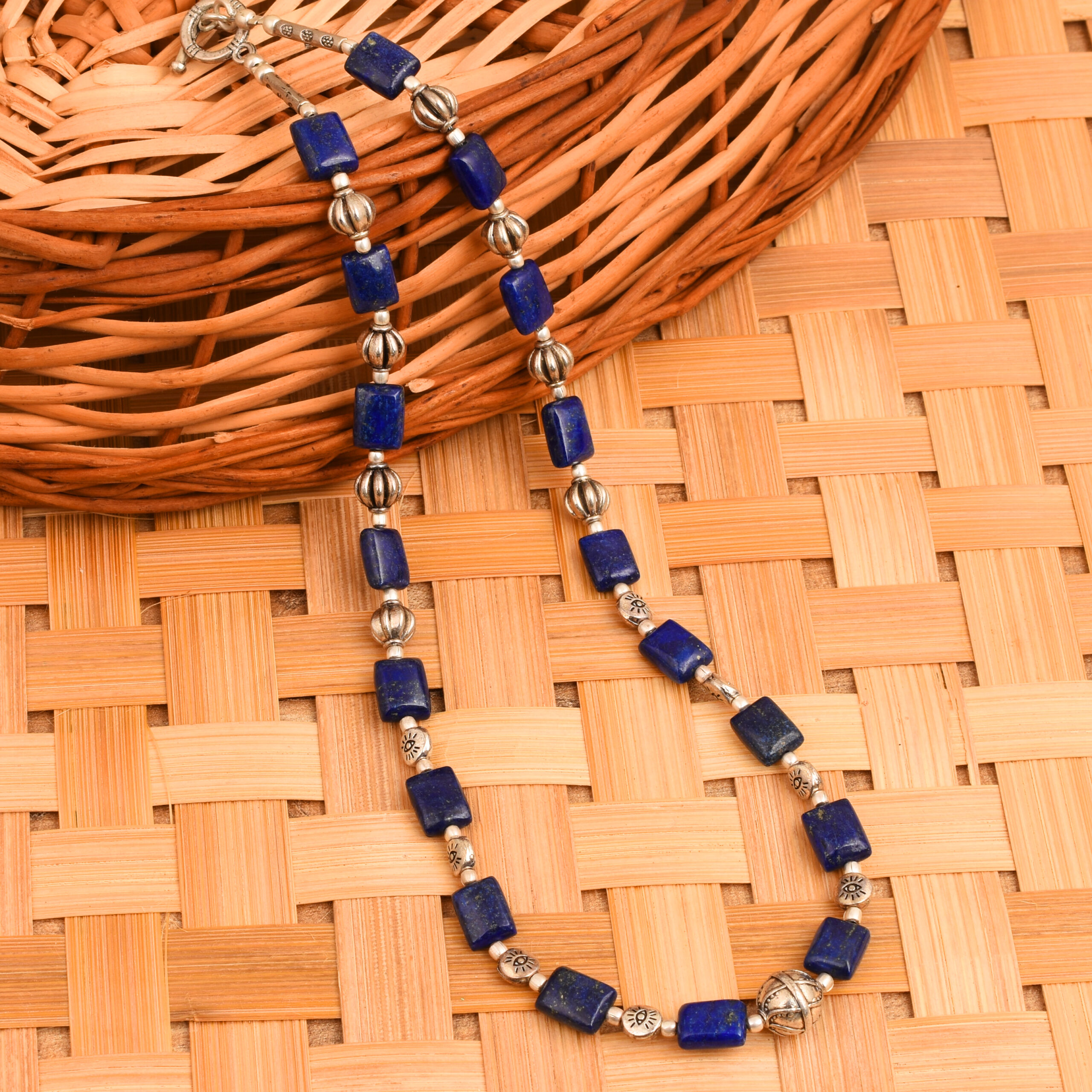 Lapis Lazuli Beaded Pendant Necklace from Thailand - Blue Grapes | NOVICA