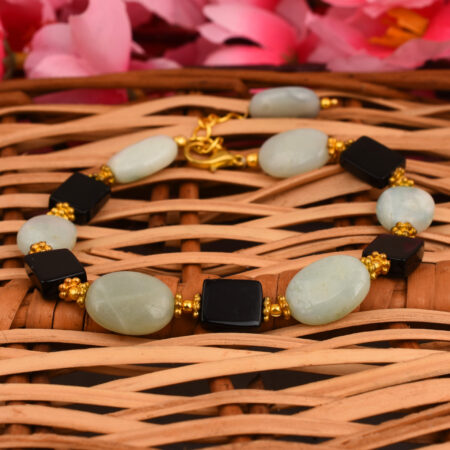 Pearlz Gallery Amazonite And Black Agate Gemstone Beads Bracelet For Women